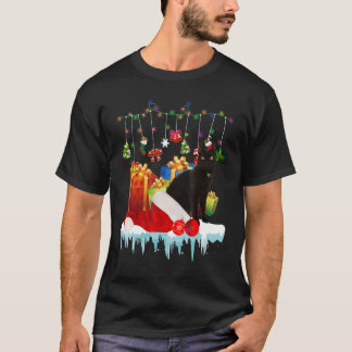 Vacation Black Cat Christmas Lights Santa Hat Box T-Shirt