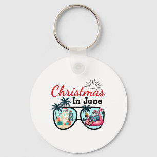 Vacation Christmas In June Sungles Santa Flamingo Keychain