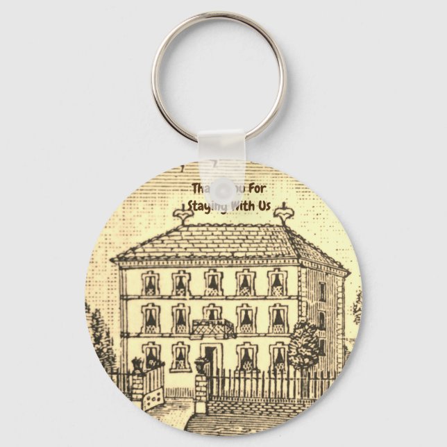 Vacation Home Guest Welcome Vintage Sketch House Keychain (Front)