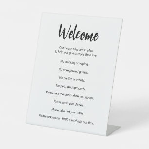 Vacation House Rules White and Black Template Pedestal Sign