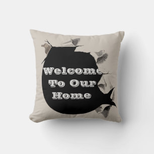Vacation House Torn Ripped Paper Guest Welcome Throw Pillow
