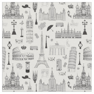 Vacation In Europe Pattern Fabric