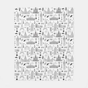 Vacation In Europe Pattern Fleece Blanket