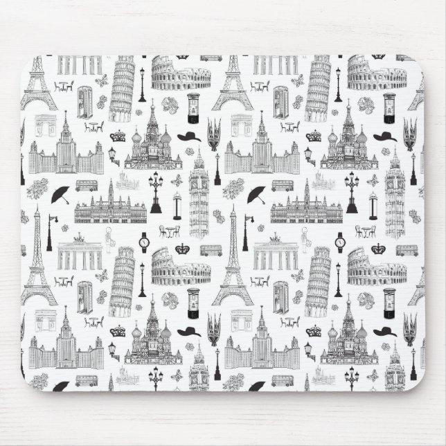 Vacation In Europe Pattern Mouse Pad (Front)