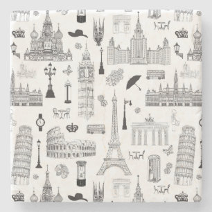 Vacation In Europe Pattern Stone Coaster