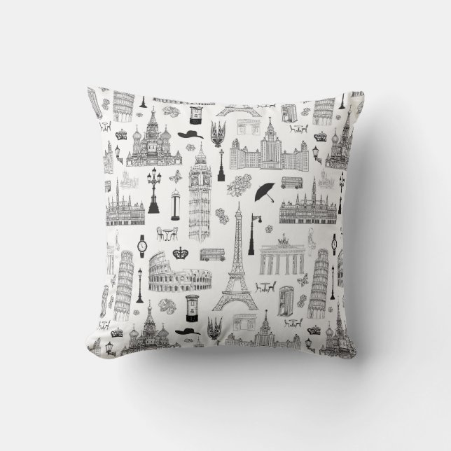 Vacation In Europe Pattern Throw Pillow (Front)