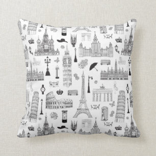 Vacation In Europe Pattern Throw Pillow