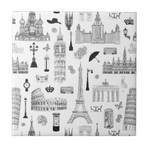 Vacation In Europe Pattern Tile