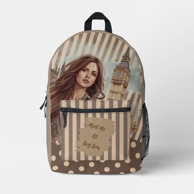 Vacation, Meet Me at Big Ben, Romantic Get away  P Printed Backpack (Front)