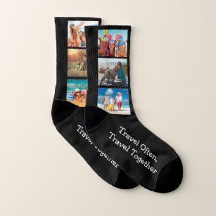 Vacation Photo Collage Travel Often Together Black Socks