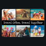 Vacation Photo Collage Travel Often Together  Magnet<br><div class="desc">Travel Often, Travel Together is our motto. Black and white fun font with a black background. Display your travel photos from your vacations with those you love. Just click on the personalize this above to change out the 6 photos. You can also change the text if you there is another...</div>