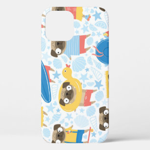 Vacation pugs, summer beach seamless. iPhone 12 case