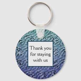 Vacation Rental Blue Mosaic Tiles Guest Thank You Keychain
