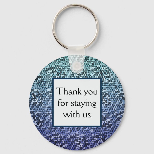 Vacation Rental Blue Mosaic Tiles Guest Thank You Keychain (Front)