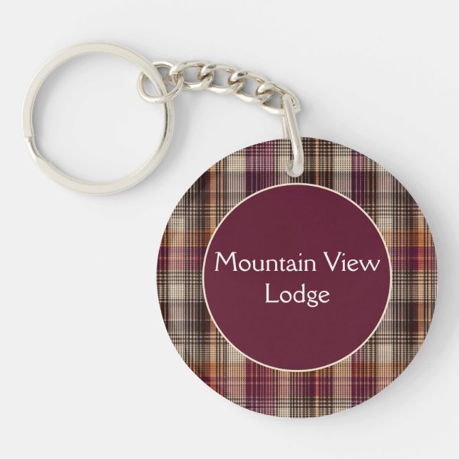 Vacation Rental custom Keychain Gingham Pattern (Front)