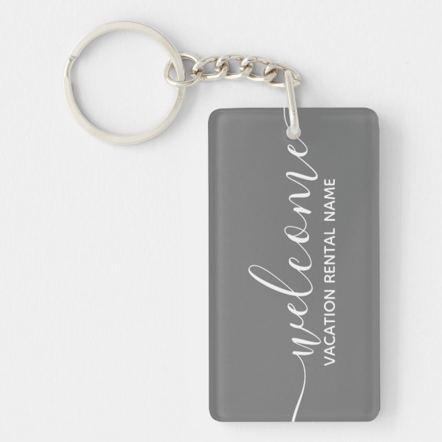 Vacation Rental Grey Welcome Keychain (Front)
