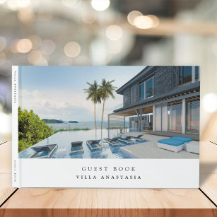 Vacation Rental Guest Feedback Elegant White Photo Guest Book