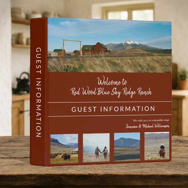 Vacation Rental Guest Information-5 Custom Photos Binder (Rustic Vacation Rental Guest Information Binder - fully customizable with text and five brand photos)