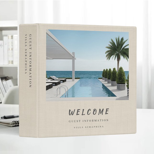 Vacation Rental Guest Information Beige Linen Binder (Creator Uploaded)