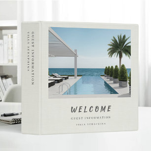 Vacation Rental Guest Information Beige Linen Binder