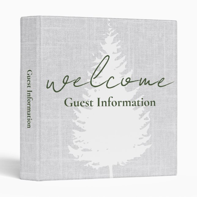 Vacation Rental Guest Information Grey Woven Tree  Binder (Front/Spine)