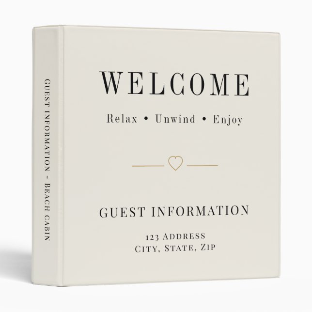 Vacation rental guest information ivory QR code Binder (Front/Spine)