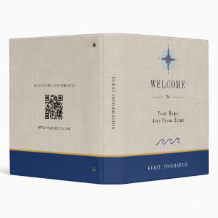 Vacation rental guest information QR code coastal Binder