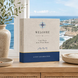 Vacation rental guest information QR code coastal Binder