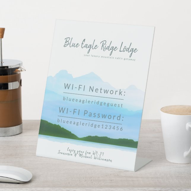 Vacation Rental Guest WIFI Password Mountain Cabin Pedestal Sign (In SItu)