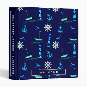 Vacation Rental Guidebook   Blue Nautical Pattern Binder