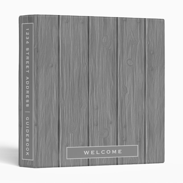 Vacation Rental Guidebook | Grey Wood Plank Binder (Front/Spine)
