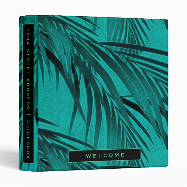Vacation Rental Guidebook | Turquoise Palm Leaves Binder (Front/Spine)