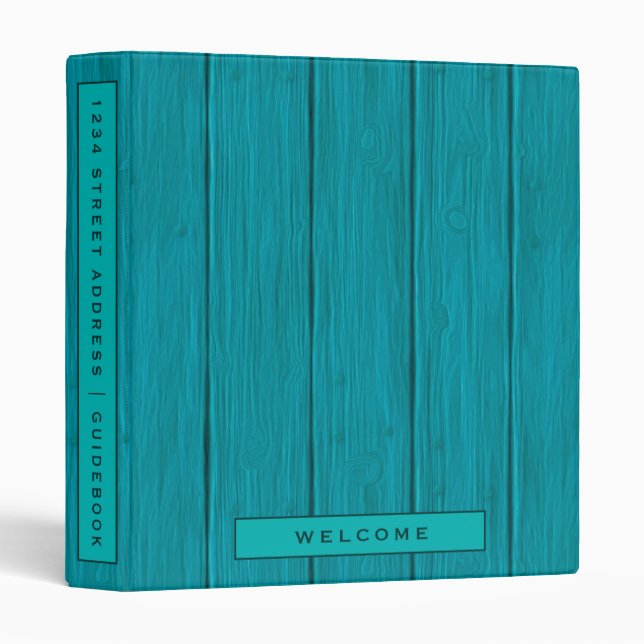 Vacation Rental Guidebook | Turquoise Wood Plank Binder (Front/Spine)