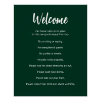 Vacation Rental House Rules Dark Green and White