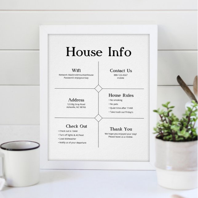Vacation Rental House Welcome Information Sign (Creator Uploaded)
