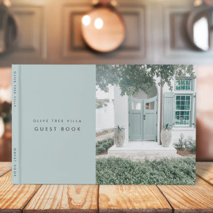 Vacation Rental Simple Elegant Sage Green Photo Guest Book