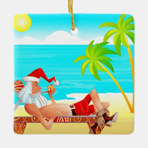 vacation santa claus ceramic ornament