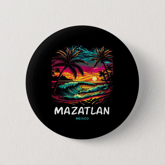 Vacation Souvenir Palm Tree Mazatlan  2 Inch Round Button (Front)