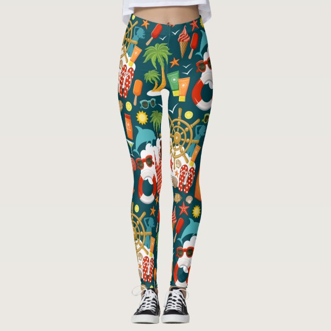 vacation summer party beach pattern    leggings (Front)