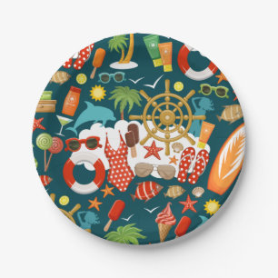 vacation summer party beach pattern paper plate