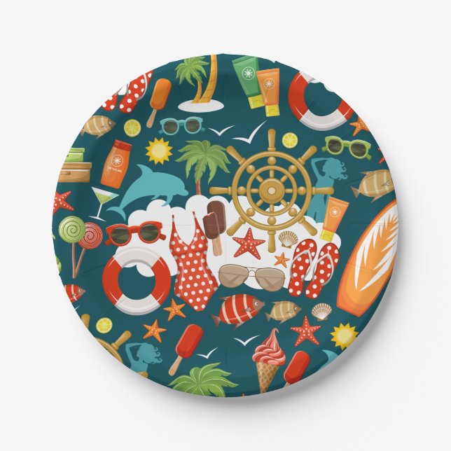 vacation summer party beach pattern      paper plate (Front)