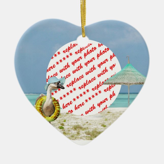 Vacation Time Goose Beach Scene Photo Frame Ceramic Ornament (Front)