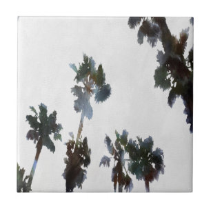 Vacation Tropical Palms Artistic Watercolor  Tile