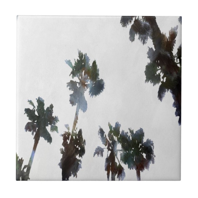 Vacation Tropical Palms Artistic Watercolor  Tile (Front)