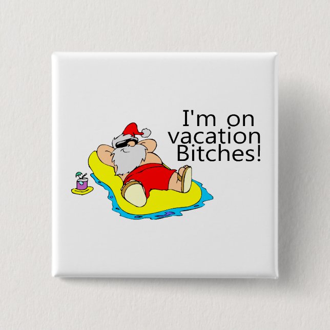 Vacationing Santa Claus 2 Inch Square Button (Front)
