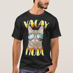 Vacay Mode Cat With Glasses Cat Lover Retro Summer T-Shirt