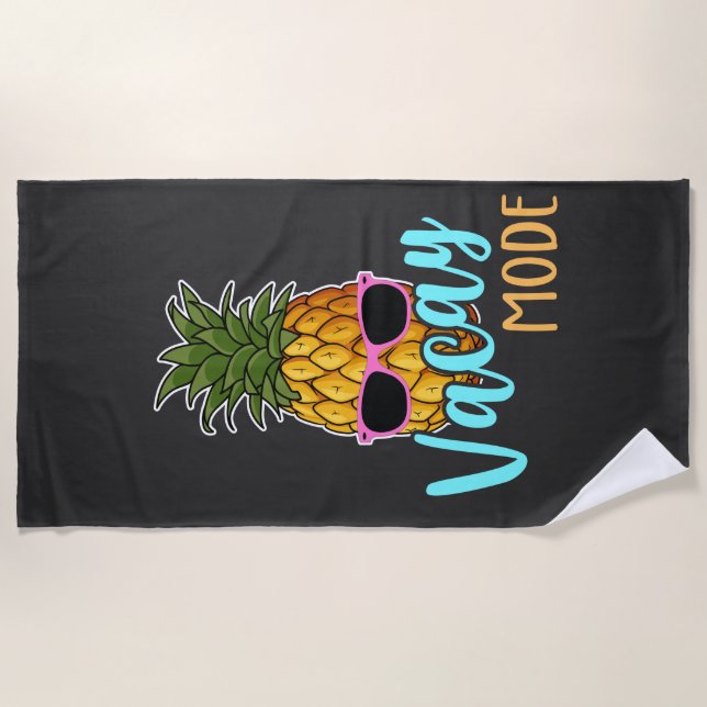 Vacay Mode Pineapple with Sunglasses Summer Beach Towel (Front)