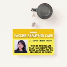 Vaccin Carte d'exemption religieuse Badge