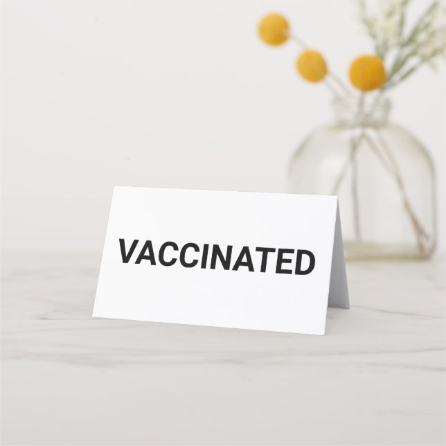 Vaccinated, black white customizable table sign loyalty card (Front)