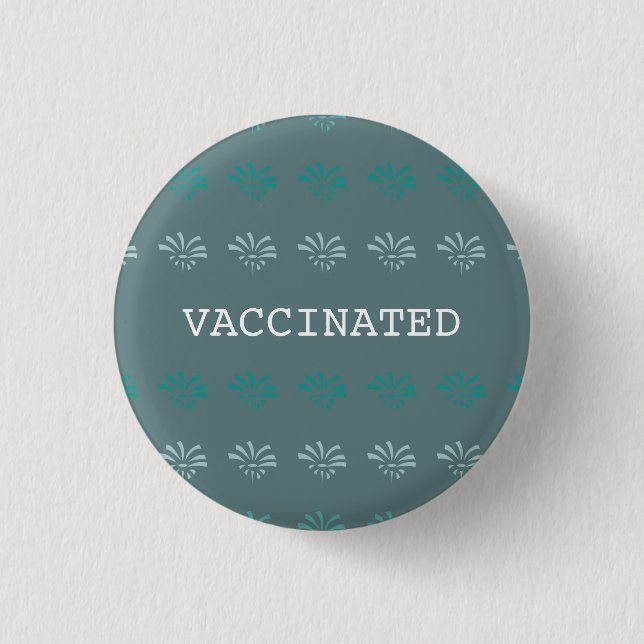 VACCINATED blue floral printed 1 Inch Round Button (Front)